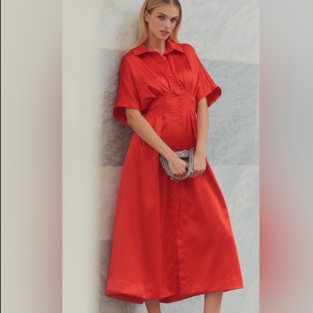 Anthropologie X Exquise Tobie Satin Shirt Dress Size Small NWT Read